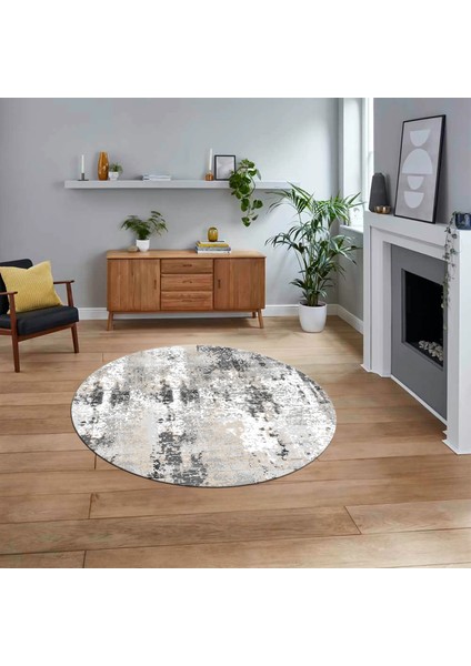 Dijital Baskılı Kaymaz Yıkanabilir Sade Desen Yuvarlak Mutfak Salon Halısı, V-Y-Sade-44-Krem,