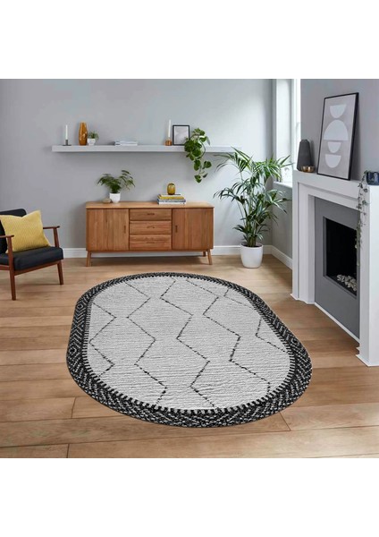Dijital Baskılı Kaymaz Yıkanabilir Sade Desen Oval Yolluk Mutfak Salon Halısı, V-O-Sade-17-Siyah,