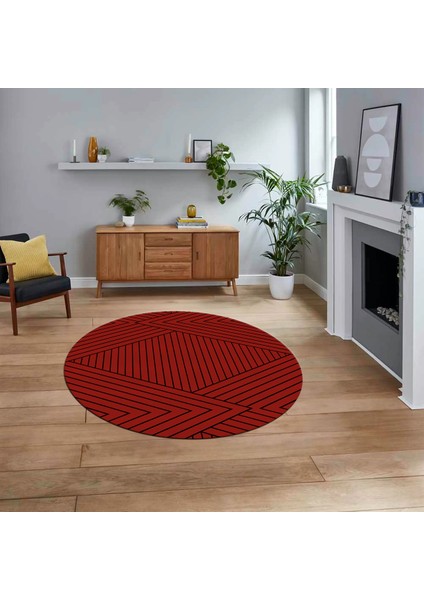Dijital Baskılı Kaymaz Yıkanabilir Sade Desen Yuvarlak Mutfak Salon Halısı, V-Y-Sade-08-Kırmızı,