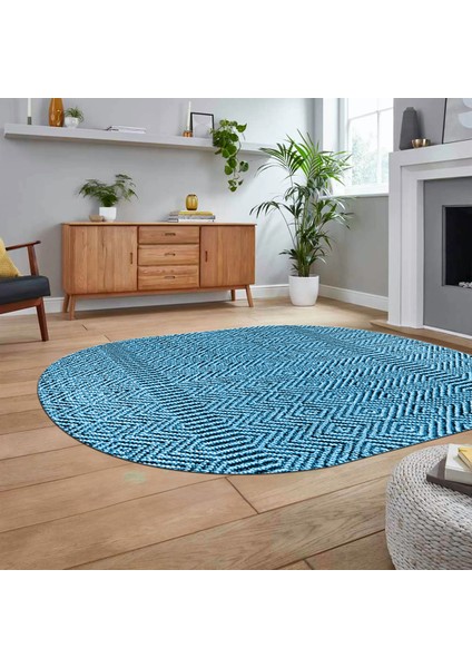Dijital Baskılı Kaymaz Yıkanabilir Sade Desen Oval Yolluk Mutfak Salon Halısı, V-O-Sade-18-Mavi,
