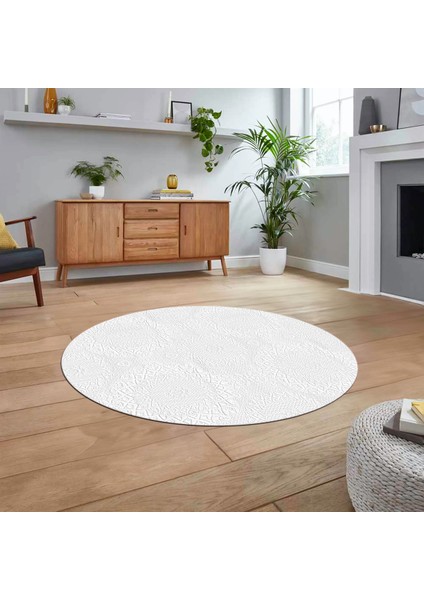Dijital Baskılı Kaymaz Yıkanabilir Sade Desen Yuvarlak Mutfak Salon Halısı, V-Y-Sade-15-Beyaz, fiyatları