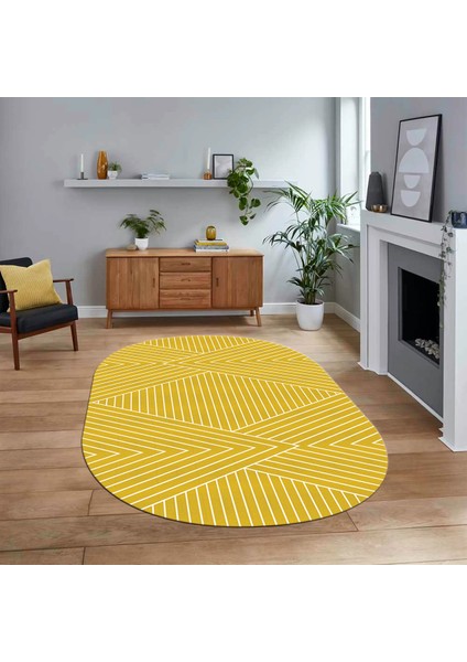 Dijital Baskılı Kaymaz Yıkanabilir Sade Desen Oval Yolluk Mutfak Salon Halısı, V-O-Sade-08-Sarı,