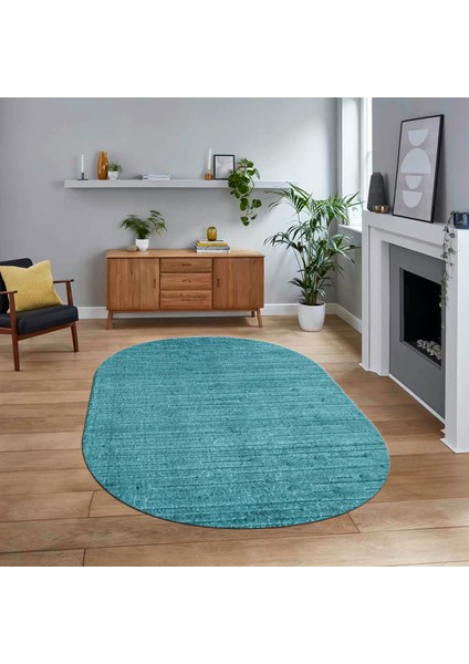 Dijital Baskılı Kaymaz Yıkanabilir Sade Desen Oval Yolluk Mutfak Salon Halısı, V-O-Sade-31-Mavi,