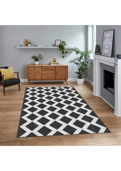Dijital Baskılı Kaymaz Taban Yıkanabilir Sade Desen Yolluk Mutfak Salon Halısı, V-Sade-40-Antrasit,