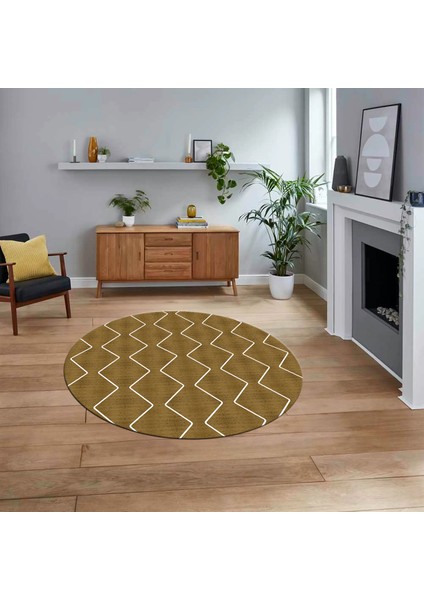 Dijital Baskılı Kaymaz Yıkanabilir Sade Desen Yuvarlak Mutfak Salon Halısı, V-Y-Sade-23-Kahve,