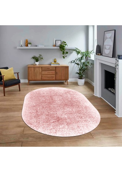 Dijital Baskılı Kaymaz Yıkanabilir Sade Desen Oval Yolluk Mutfak Salon Halısı, V-O-Sade-43-Pembe,