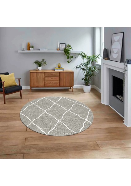 Dijital Baskılı Kaymaz Yıkanabilir Sade Desen Yuvarlak Mutfak Salon Halısı, V-Y-Sade-22-Krem,