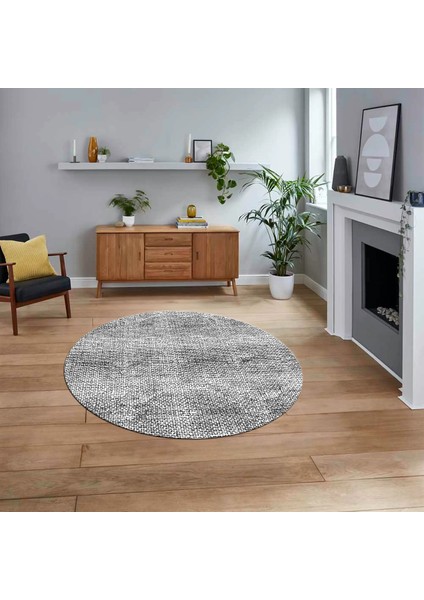 Dijital Baskılı Kaymaz Yıkanabilir Sade Desen Yuvarlak Mutfak Salon Halısı, V-Y-Sade-35-Beyaz,
