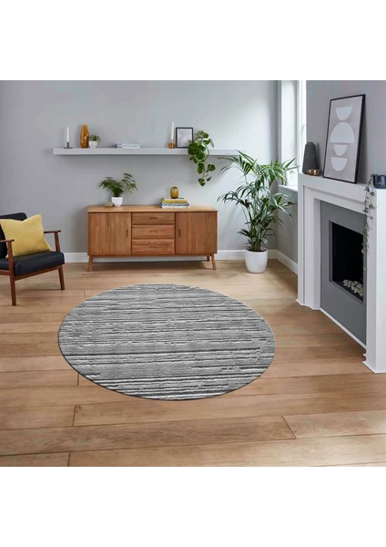 Dijital Baskılı Kaymaz Yıkanabilir Sade Desen Yuvarlak Mutfak Salon Halısı, V-Y-Sade-32-Gri,
