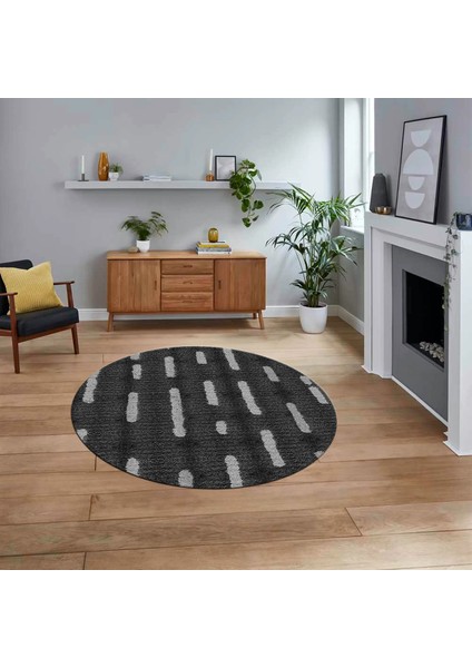 Dijital Baskılı Kaymaz Yıkanabilir Sade Desen Yuvarlak Mutfak Salon Halısı, V-Y-Sade-49-Antrasit,
