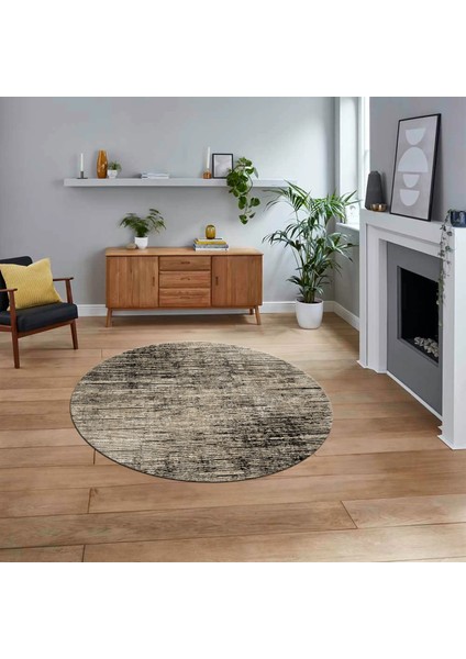 Dijital Baskılı Kaymaz Yıkanabilir Sade Desen Yuvarlak Mutfak Salon Halısı, V-Y-Sade-37-Bej,