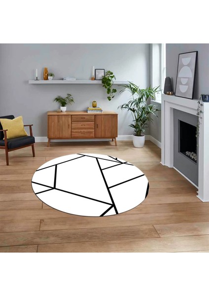 Dijital Baskılı Kaymaz Yıkanabilir Sade Desen Yuvarlak Mutfak Salon Halısı, V-Y-Sade-50-Beyaz,