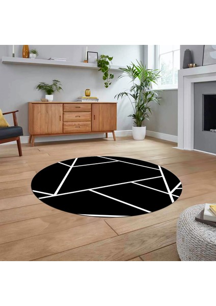 Dijital Baskılı Kaymaz Yıkanabilir Sade Desen Yuvarlak Mutfak Salon Halısı, V-Y-Sade-50-Siyah, fiyatları