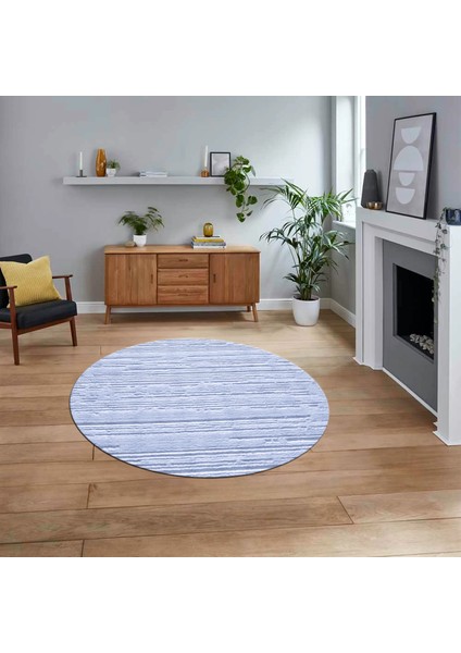 Dijital Baskılı Kaymaz Yıkanabilir Sade Desen Yuvarlak Mutfak Salon Halısı, V-Y-Sade-32-Mavi,