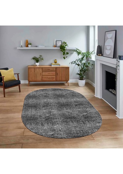 Dijital Baskılı Kaymaz Yıkanabilir Sade Desen Oval Yolluk Mutfak Salon Halısı, V-O-Sade-35-Gri,