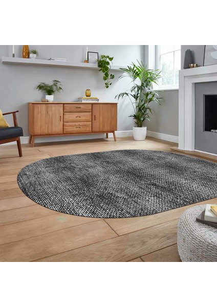 Dijital Baskılı Kaymaz Yıkanabilir Sade Desen Oval Yolluk Mutfak Salon Halısı, V-O-Sade-35-Gri,