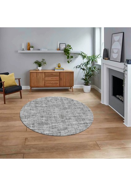 Dijital Baskılı Kaymaz Yıkanabilir Sade Desen Yuvarlak Mutfak Salon Halısı, V-Y-Sade-13-Gri,