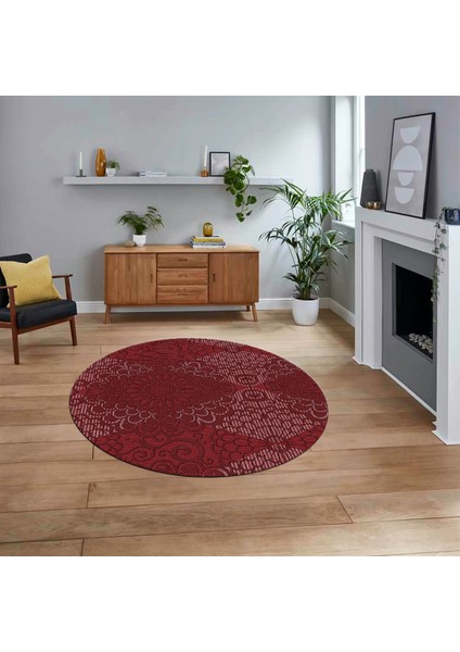 Dijital Baskılı Kaymaz Yıkanabilir Sade Desen Yuvarlak Mutfak Salon Halısı, V-Y-Sade-34-Bordo,