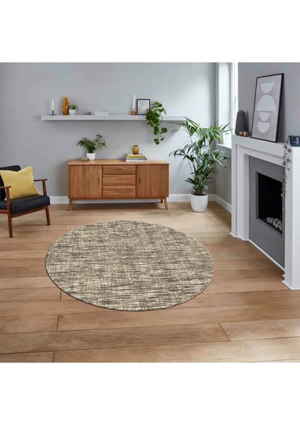 Dijital Baskılı Kaymaz Yıkanabilir Sade Desen Yuvarlak Mutfak Salon Halısı, V-Y-Sade-13-Krem,