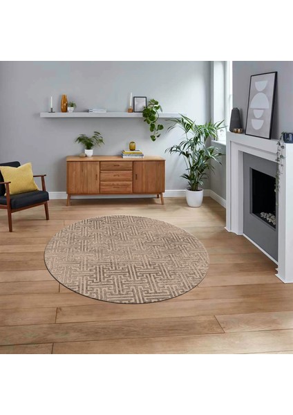 Dijital Baskılı Kaymaz Yıkanabilir Sade Desen Yuvarlak Mutfak Salon Halısı, V-Y-Sade-38-Bej,
