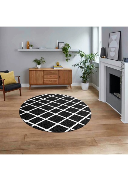 Dijital Baskılı Kaymaz Yıkanabilir Sade Desen Yuvarlak Mutfak Salon Halısı, V-Y-Sade-20-Antrasit,