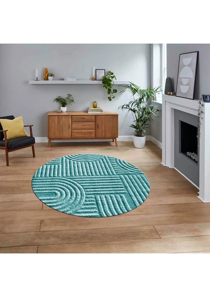 Dijital Baskılı Kaymaz Yıkanabilir Sade Desen Yuvarlak Mutfak Salon Halısı, V-Y-Sade-01-Mavi,