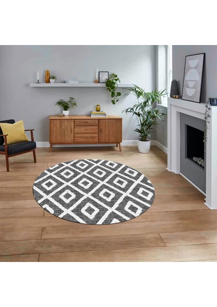 Dijital Baskılı Kaymaz Yıkanabilir Sade Desen Yuvarlak Mutfak Salon Halısı, V-Y-Sade-27-Gri,