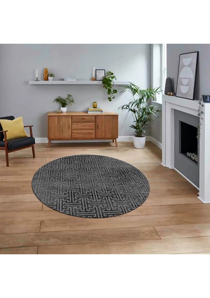Dijital Baskılı Kaymaz Yıkanabilir Sade Desen Yuvarlak Mutfak Salon Halısı, V-Y-Sade-38-Gri,
