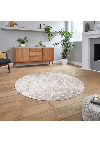 Dijital Baskılı Kaymaz Yıkanabilir Sade Desen Yuvarlak Mutfak Salon Halısı, V-Y-Sade-48-Bej,