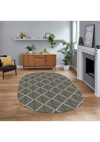 Dijital Baskılı Kaymaz Yıkanabilir Sade Desen Oval Yolluk Mutfak Salon Halısı, V-O-Sade-29-Kahve,