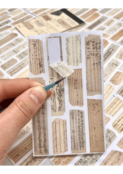 Vintage Old Letters Müzik Notası Desenli 20 Yaprak Defter Sticker / Çıkartma / Bullet Journal modelleri