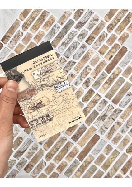 Vintage Old Letters Harita Desenli 20 Yaprak Defter Sticker / Çıkartma / Bullet Journal