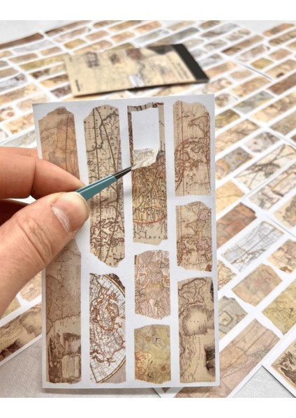 Vintage Old Letters Harita Desenli 20 Yaprak Defter Sticker / Çıkartma / Bullet Journal