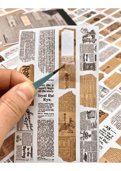 Vintage Old Letters Kitap Sayfaları Desenli 20 Yaprak Defter Sticker / Çıkartma / Bullet Journal modelleri