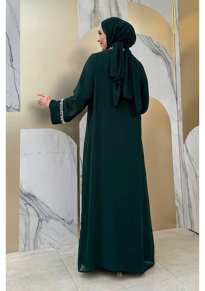 Inci Detaylı Abaya Elbise Takım 8493 Zümrüt fiyatları