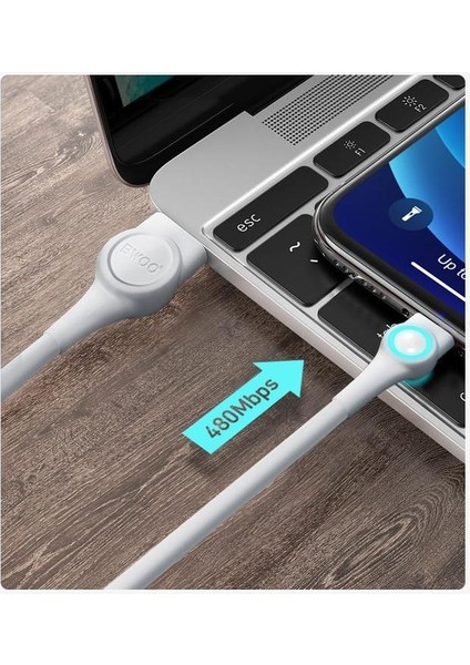 Type-C USB LED Işık Göstergeli Hızlı Şarj ve Data Kablosu