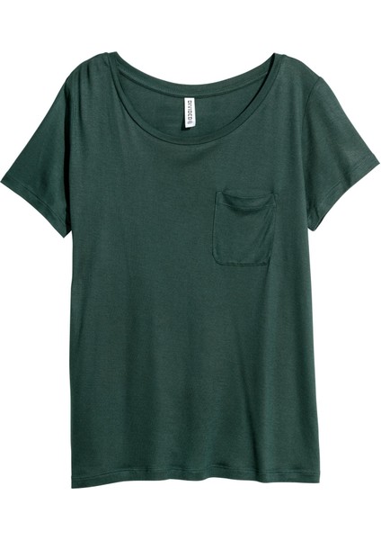 Oversize Ön Cep Detaylı Jarsey T-Shirt