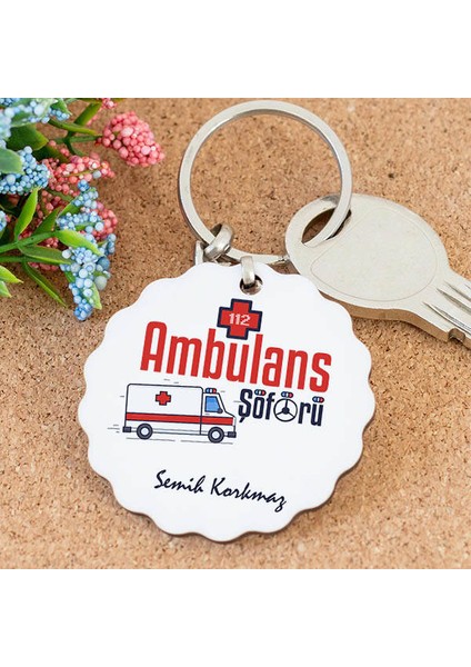 Isme Özel Ambulans Şoförü Papatya Anahtarlık