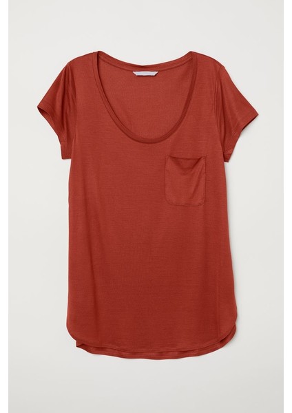 Oversize Ön Cep Detaylı Jarsey T-Shirt