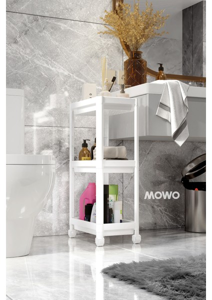 Mowo Home 3 Katlı Tekerlekli Düzenleyici Raf Beyaz, Banyo Dolabı, Mutfak Rafı, Düzenleyici, Organizer Raf