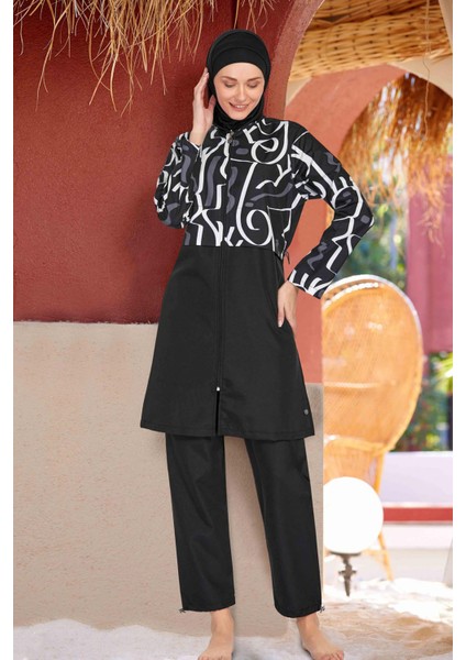 Paraşüt Tam Kapalı Tesettür Mayo 9292 Pınny Siyah