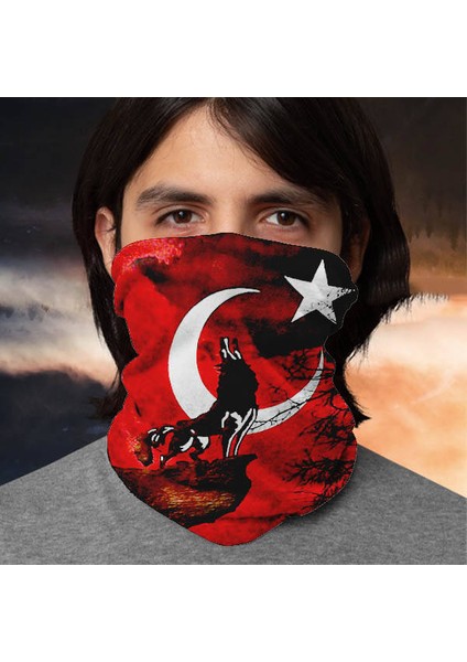 Kurt ve Bayrak Temalı Bandana Boyunluk