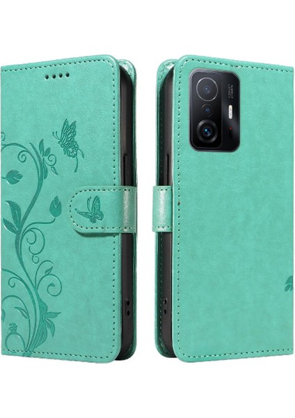 Xiaomi 11T/11T Pro Kabartmalı Kelebek ve Kart Yuvası Cüzdan Kılıf (Yurt Dışından)