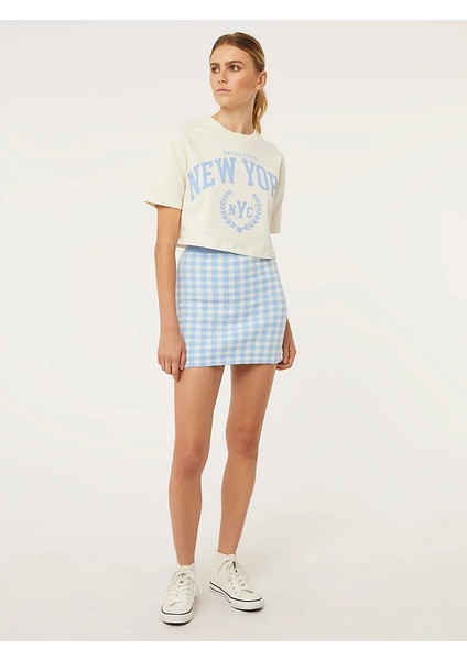 Oversize New York Crop Top Krem T-Shirt
