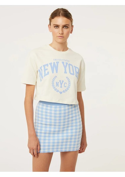 Oversize New York Crop Top Krem T-Shirt modelleri