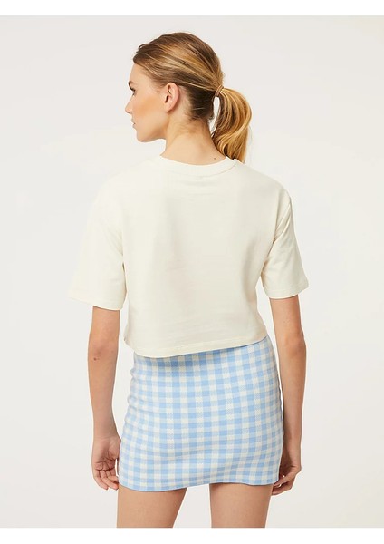 Oversize New York Crop Top Krem T-Shirt fırsatları