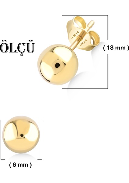 14 Ayar Altın Küpe Parlak Top Küpe Vidalı