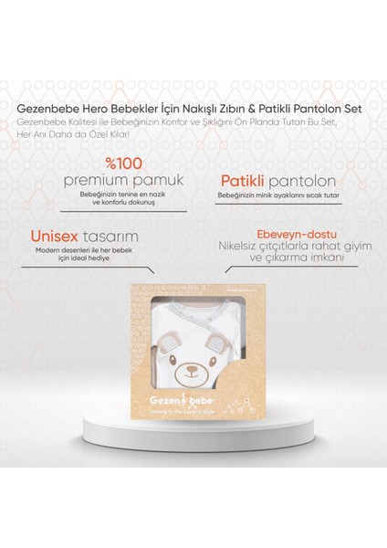 Hero Bebekler Için Nakışlı Zıbın Patikli Pantolon Set-Teddy (Organik)