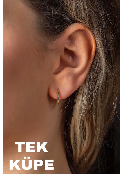 14 Ayar Altın Küpe Gizli Kilit Halka Küpe Tek Küpe