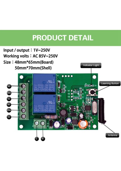 Kablosuz Uzaktan Kumanda AC220V 2ch Rf Röle Alıcı ve Verici (Yurt Dışından) indirimleri